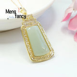 Natural Hotan Jade Wushi Diamond Necklace Charm Versatile Women Fine Jewelry