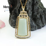 Natural Hotan Jade Wushi Diamond Necklace Charm Versatile Women Fine Jewelry