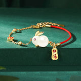 Hotan Jade Rabbit Bracelet Women Red Rope Bangle Light Jewelry