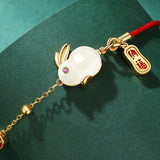 Hotan Jade Rabbit Bracelet Women Red Rope Bangle Light Jewelry