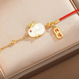 Hotan Jade Rabbit Bracelet Women Red Rope Bangle Light Jewelry