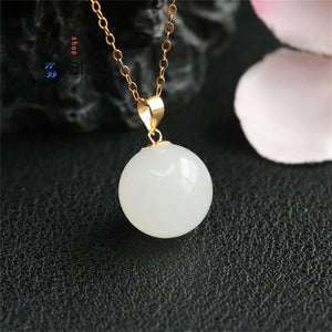 Natural Hotan Sheepskin Jade Bead Pendant Necklace