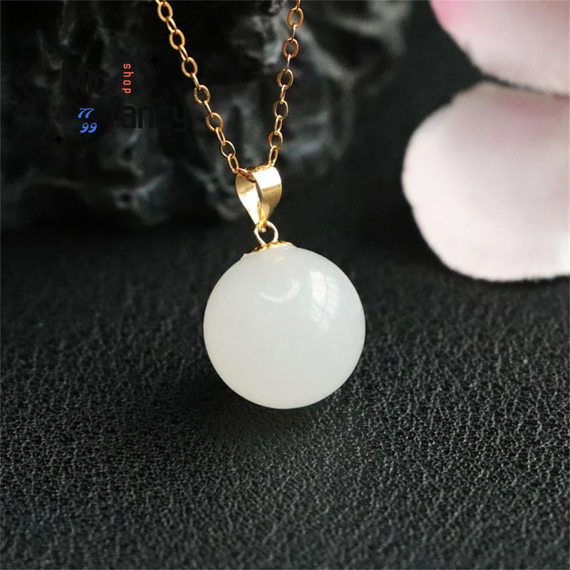Natural Hotan Sheepskin Jade Bead Pendant Necklace