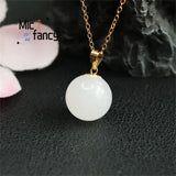 Natural Hotan Sheepskin Jade Bead Pendant Necklace