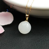 Natural Hotan Sheepskin Jade Bead Pendant Necklace