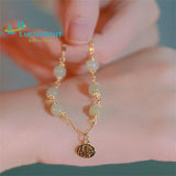 Hotan Women Jade Anklet Bracelet Retro Stainless Adjustable