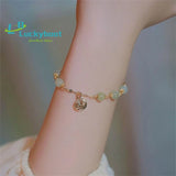 Hotan Women Jade Anklet Bracelet Retro Stainless Adjustable