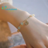 Hotan Women Jade Anklet Bracelet Retro Stainless Adjustable