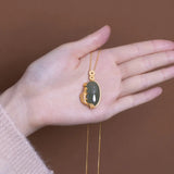 Green Chalcedony Koi Pendant Necklace Chinese Craft Women's Christmas