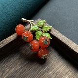 Hotan Jade Red Persimmon Ruyi Brooch Pin Hanfu Jewelry
