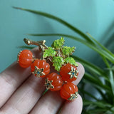Hotan Jade Red Persimmon Ruyi Brooch Pin Hanfu Jewelry