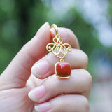 Hotan Red Tourmaline Chinese Knot Earrings Silver Jewelry