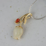 Hotan Jade Tulip Flower Pendant Necklace Chinese Retro Women