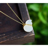 Hotian Jade Pendant Women's Silver Embeded Jade Gourd