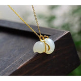 Hotian Jade Pendant Women's Silver Embeded Jade Gourd