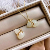 Hotian Jade Pendant Women's Silver Embeded Jade Gourd