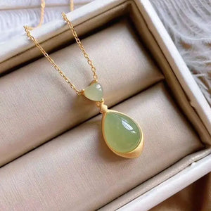 Natural Hotian Jade Pendant Necklace Water Drop Hetian Gray Jade Clavicle Chain