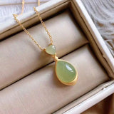 Natural Hotian Jade Pendant Necklace Water Drop Hetian Gray Jade Clavicle Chain