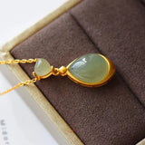 Natural Hotian Jade Pendant Necklace Water Drop Hetian Gray Jade Clavicle Chain