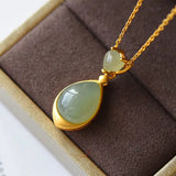 Natural Hotian Jade Pendant Necklace Water Drop Hetian Gray Jade Clavicle Chain