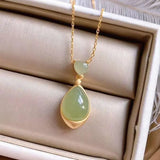Natural Hotian Jade Pendant Necklace Water Drop Hetian Gray Jade Clavicle Chain