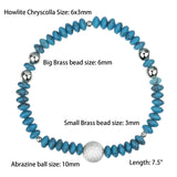 Howlite Chryscolla Stone Beaded Bracelet with Brass Bead