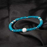 Howlite Chryscolla Stone Beaded Bracelet with Brass Bead