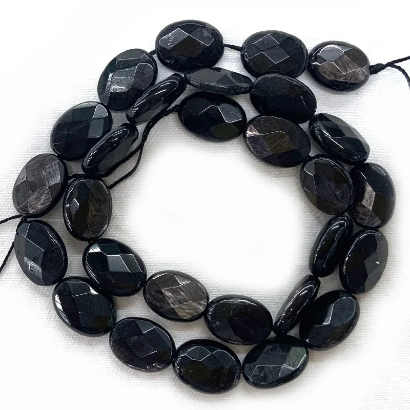 Natural Hypersthene Stone Beads 15'' Faceted Oval Flash DIY Loose Beads