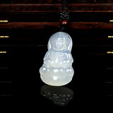 Natural Ice Agate Chalcedony Guanyin Bodhisjsonattva Pendant Jewelry