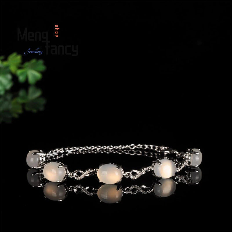 Ice Chalcedony Agate 925 Silver Bracelet Charms Men Women Couple