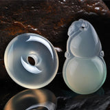 Natural Chalcedony Jade Donut Pendant Necklace Men Women