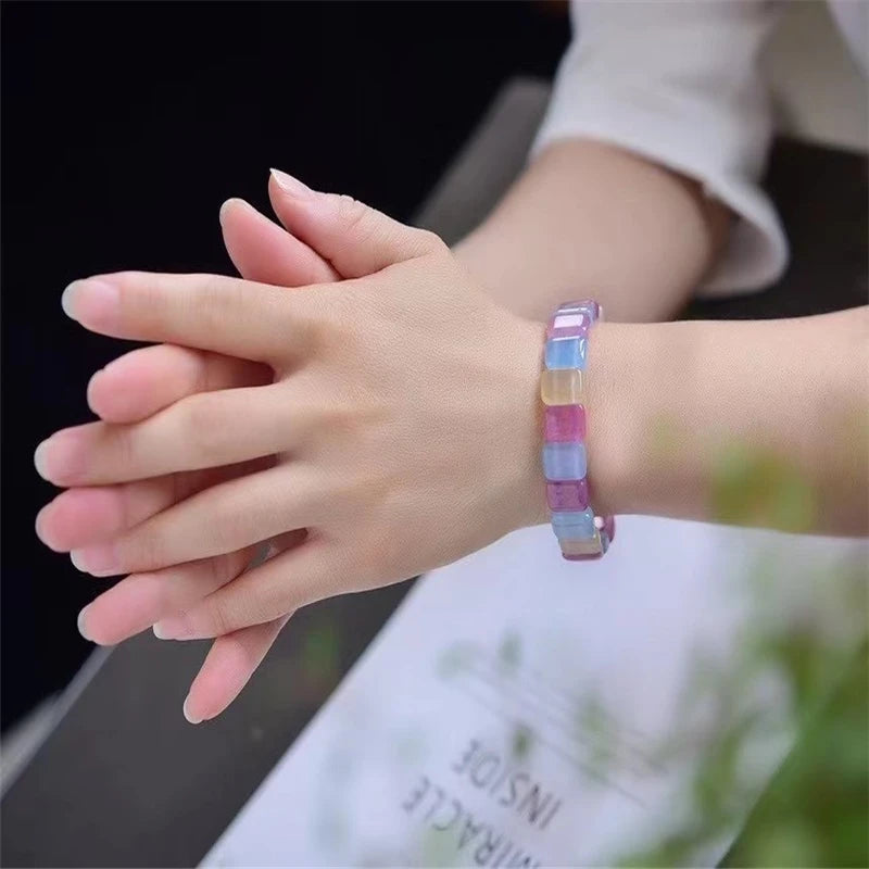 Ice Flower Hibiscus Jade Bracelet Multicolor Crystal Jewelry
