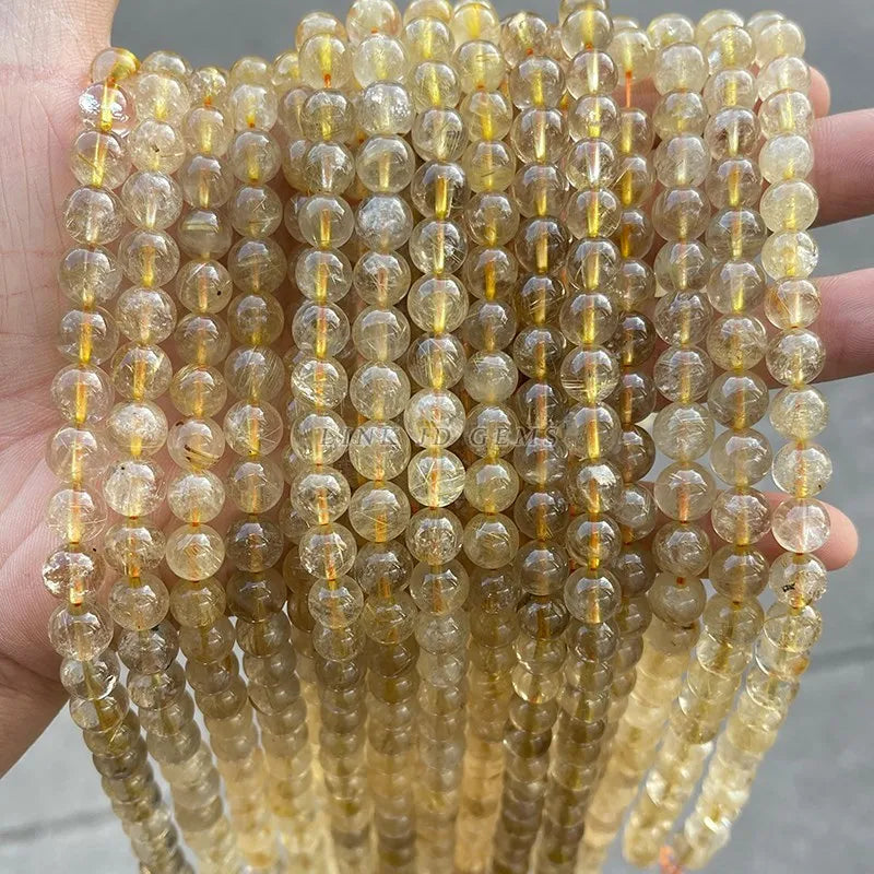 Natural Ice Rutilated Quartz Round Loose Hair Crystal Beads 6/8/10/12 MM
