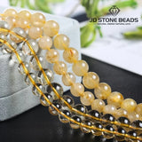 Natural Ice Rutilated Quartz Yellow Hair Crystal Round Loose Spacer Beads