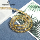 Natural Ice Rutilated Quartz Yellow Hair Crystal Round Loose Spacer Beads