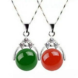 Green Chalcedony Agate Silver Pendant Necklace