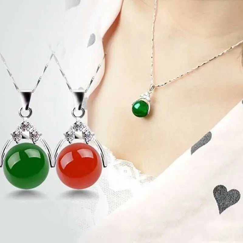 Green Chalcedony Agate Silver Pendant Necklace