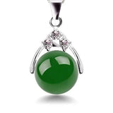Green Chalcedony Agate Silver Pendant Necklace
