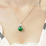 Green Chalcedony Agate Silver Pendant Necklace