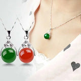 Green Chalcedony Agate Silver Pendant Necklace