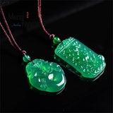Green Chalcedony Double Pixiu Peace Buckle Pendant Charms Amulet