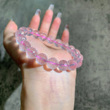 Natural Ice Pink Crystal Faceted Bead Bracelet For Women