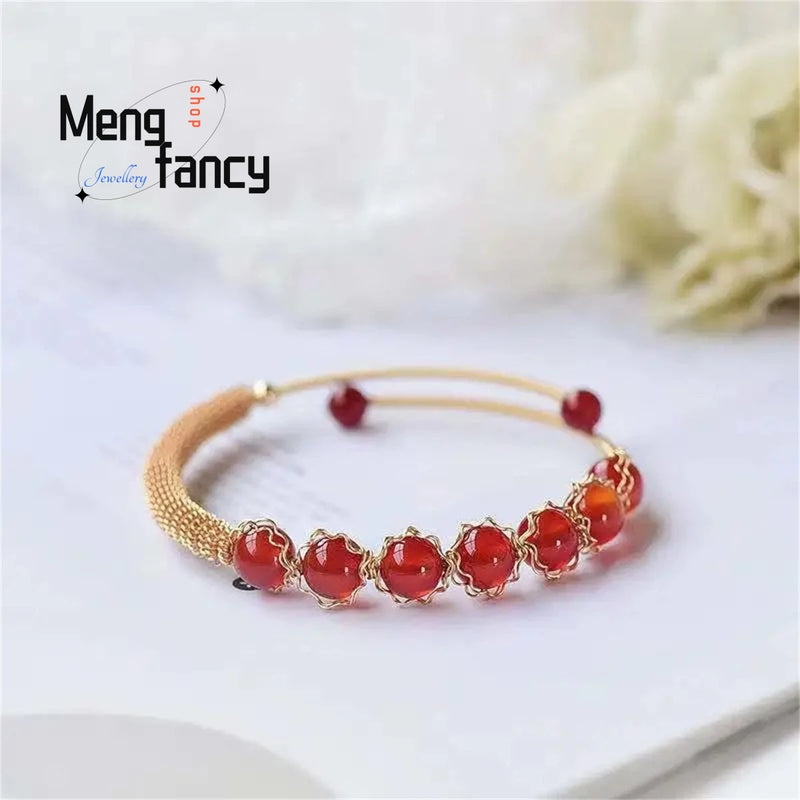 Natural Ice Red Agate 14k Crystal Bracelet, Versatile Women Charm Fine Jewelry