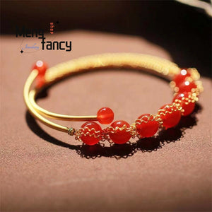 Natural Ice Red Agate 14k Crystal Bracelet, Versatile Women Charm Fine Jewelry