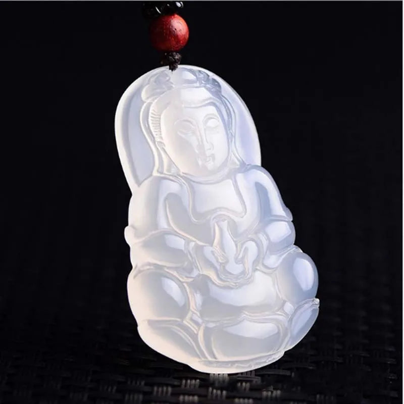 Ice Chalcedony Guanyin Laughing Buddha Necklace Pendant
