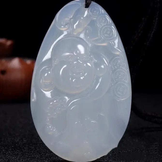 Natural Ice Jade Pith Agate Maitreya Buddha Pendant