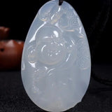 Natural Ice Jade Pith Agate Maitreya Buddha Pendant