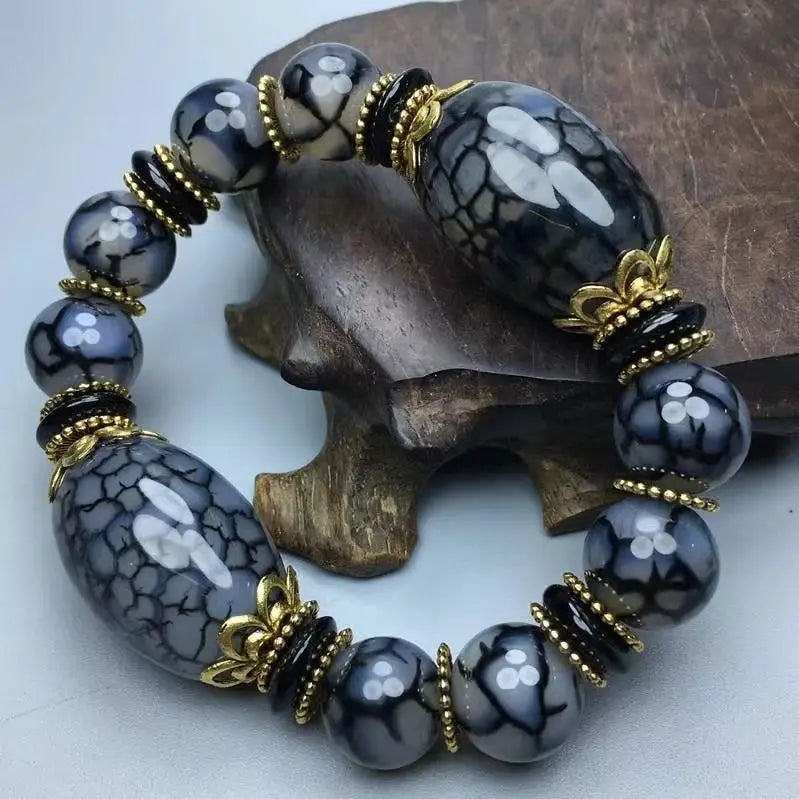Natural Ice Agate Bracelet Antique Agate Bracelet Tibetan National Bracelet