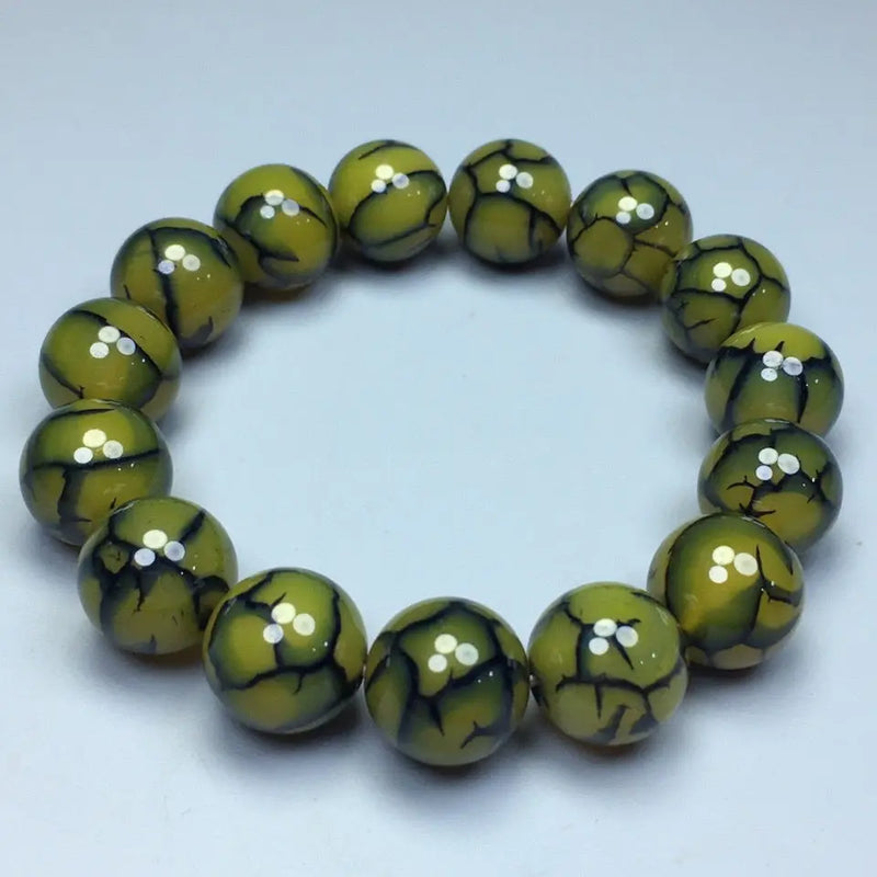 Natural Ice Agate Tibetan Bracelet 14mm Round Bead Jewelry Amulet