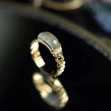 Green Chalcedony Geometric Rings, Hollowed Out Chain, Adjustable Openi